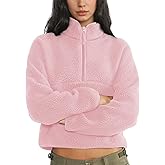 Hixiaohe Womens Cropped Fleece Sweatshirts Casual Half Zip Long Sleeve Fuzzy Winter Warm Pullover Sherpa Jackets with Pockets