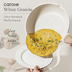 CAROTE 12 Inch Non Stick Frying Pan with Lid,White