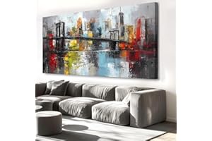 Modern Canvas Painting Abstract Brooklyn Bridge - Large Framed Wall Art, Ready to Hang - Ideal Home Decor for Living Room, Be