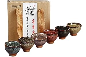 6-piece tea cup made of Japanese and Chinese handmade ceramics