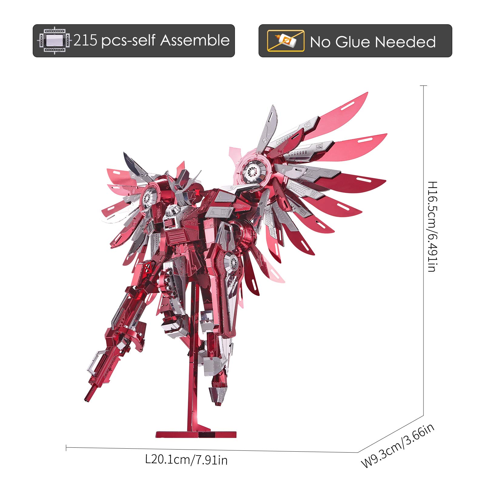Piececool 3D Metal Puzzles for Adults, Thundering Wings Figure Mecha Model Kits Steel Metal 3D Model Building Kit, Brain Teaser DIY for Teens Man Woman, 215 Pcs