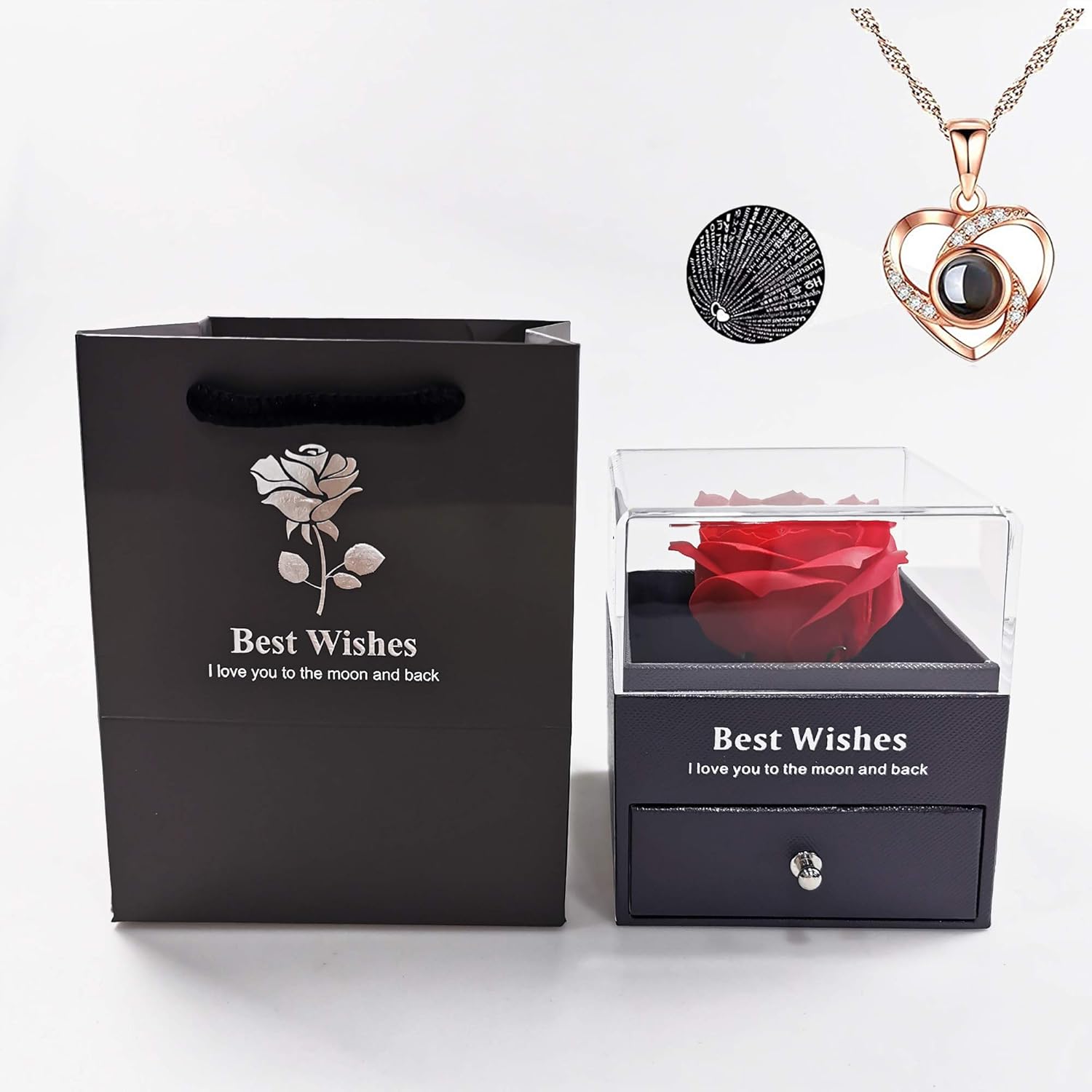 Amazon Com Handmade Preserved Rose Gift Box With Forever Rose And Love You Necklace In 100 Languages Enchanted Flower Gift For Girlfriend Mother Wife On Anniversary Valentine S Day Mother S Day Christmas Day Kitchen