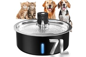 KULOBBY Dog Water Fountain, 7L/1.8G/236oz Stainless Steel Dog Water Fountain for Large Dogs, Dog Water Bowl Dispenser, Super Quiet Pump and Replacement Filters for Cats and Dogs (Black, 7L)