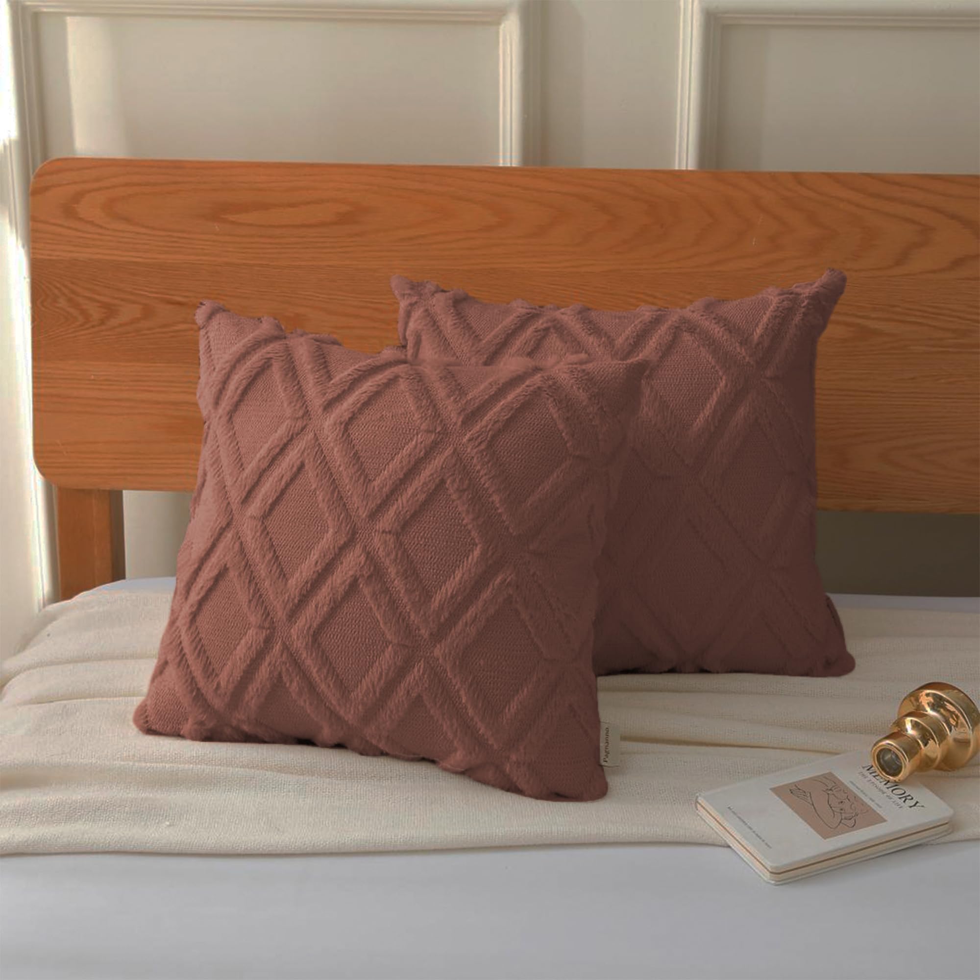 Pagnanno. Set of 2 & 4 Soft Velvet Cushion Covers 45x45cm(18x18 Inches) D8 Throw Pillowcases Square Covers for Chairs,living room,bedroom Invisible Zipper (45x45cm (18x18inch), Dark Brown, 2)