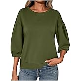3/4 Sleeve Sweatshirts for Women Oversized Drop Shoulder Crewneck Pullover Tops Casual Loose Plaid Workout Gym Shirts