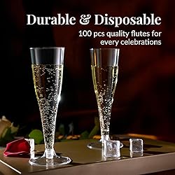 Prestee 100 Pack Clear Plastic Champagne Flutes