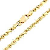 Nuragold 10K Real Yellow Gold 2.5mm Solid Rope Chain Diamond Cut Necklace (16"-30") Italian Jewelry for Men & Women