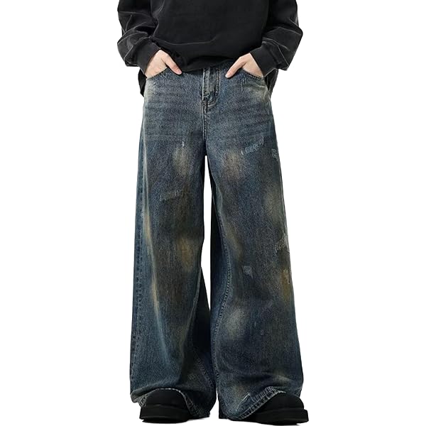 Amazon.com: DAZZLZZAD Men's Y2K Skater Vintage Wide Leg Blue