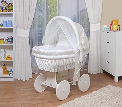 WALDIN Baby Stubenwagen-Set mit Ausstattung,XXL,Bollerwagen,komplett,44 Modelle wählbar,Gestell/Räder weiß lackiert,Stoffe we
