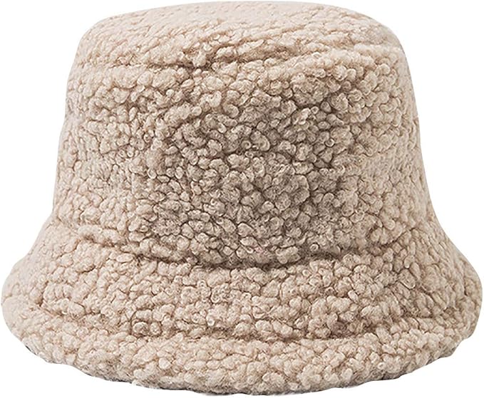UYTGB Faux Fur Bucket Hat Fluffy Warm Hat for Women Men Beige Amazon