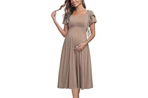 JINDIIM Ruffle Short Sleeve Maternity Dress High Waisted Midi Spring Baby Shower Dresses