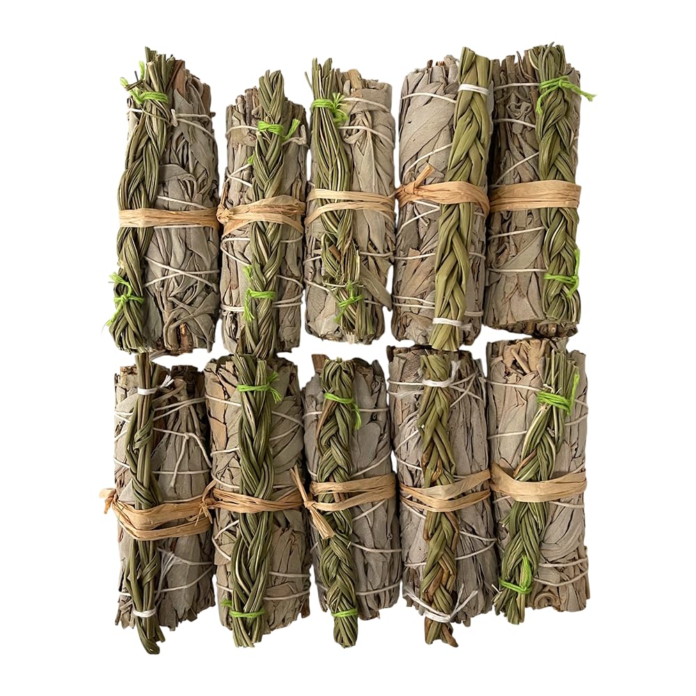 Wholesale Braided Sweet Grass and White Sage Smudge Sticks, 4", 10 Pieces