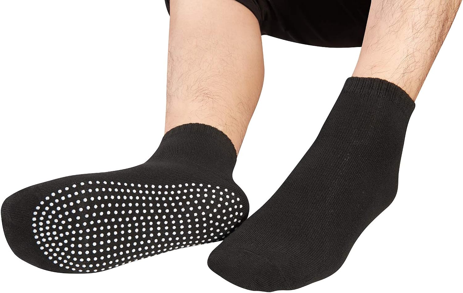 Anti Slip Non Skid Cotton Socks,4 pairs Unisex Grip Socks for Yoga Home Workout Barre Pilates Hospital Adults Men Women, Black(2 Pairs)+gray(2 Pairs), M (6-9.5): Clothing