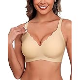 HORISUN Womens Wireless Comfortable Bra Seamless Bras No Underwire Push Up Deep V Scalloped Bralettes with Support