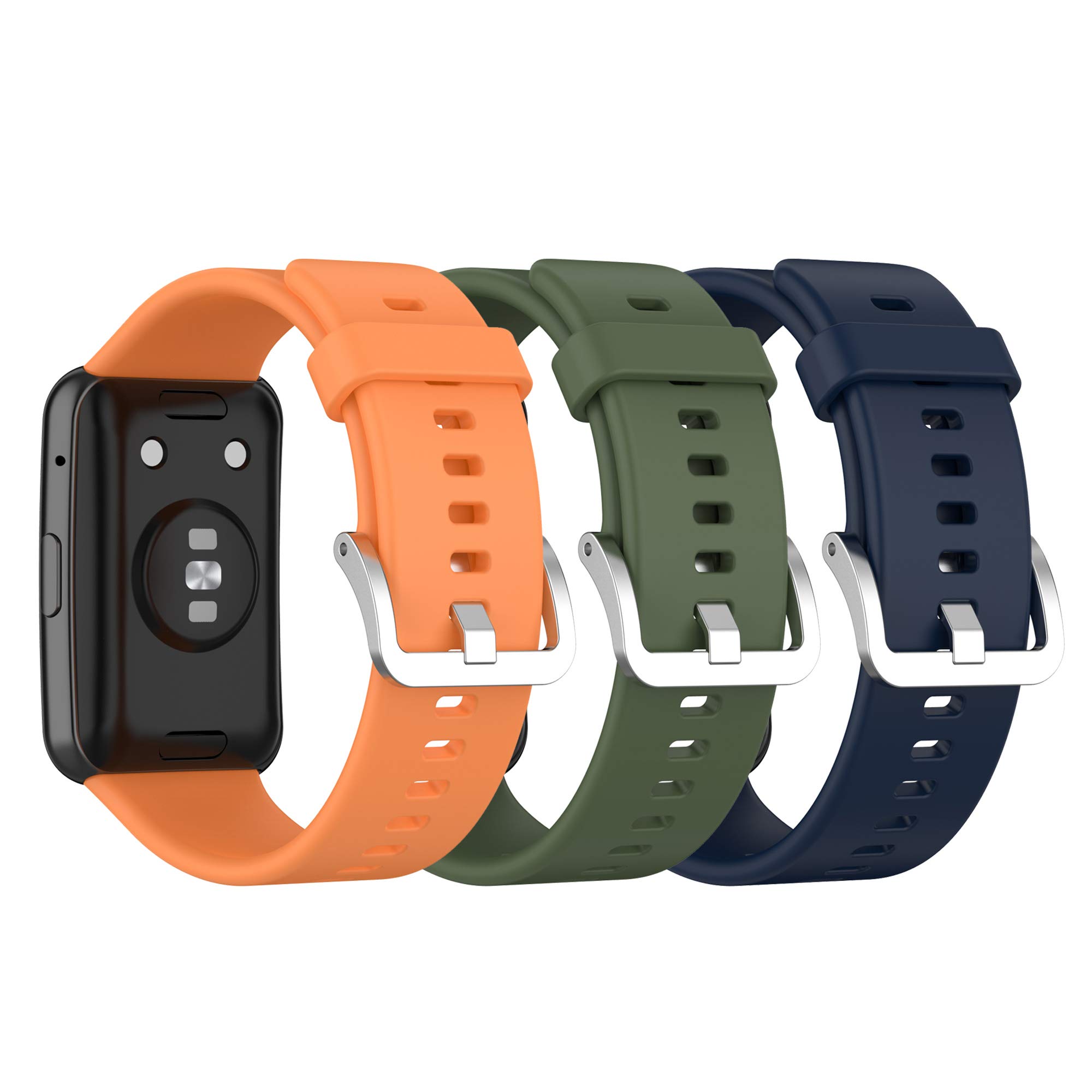 Chofit 3-Pack Straps Compatible with Huawei Watch Fit Strap, Soft Silicone Sport Replacement Colourful Band Wristband for Huawei Watch Fit Smartwatch for Women Men (Orange+Dark Green+Blue)