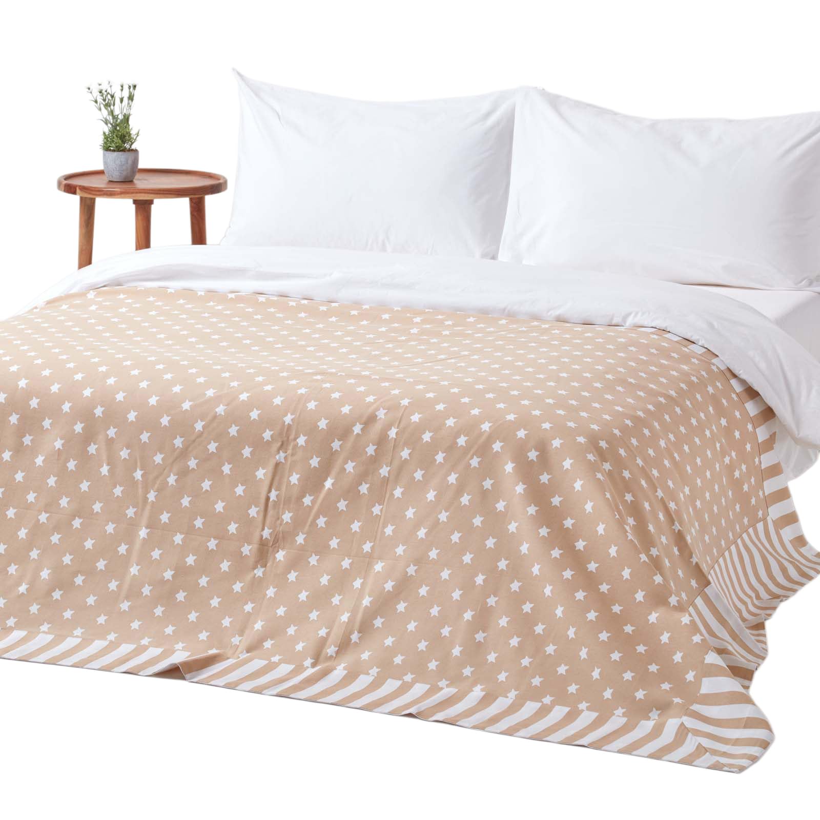 HOMESCAPES - Decorative Throw - 150 x 200 cm 60 x 79 Inch - Beige Stars - 100% Cotton - Washable Patchwork Sofa or Bed Throw