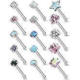 Lsnevsie 18G 20G Nose Rings Studs Piercing Jewelry for Women 316L Surgical Stainless Steel L Shaped Screw Straight Opal CZ Nose Rings Studs Hypoallergenic Nostril Piercing Jewelry for Women Men 15Pcs