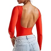SUUKSESS Women Backless Y2k Long Sleeve Bodysuit Double Lined Open Back Sexy Basic Top