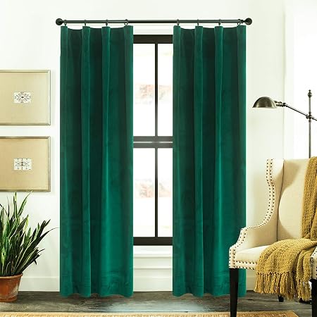 Amazon.com: Roslynwood Blackout Velvet Curtains Emerald Green Rod