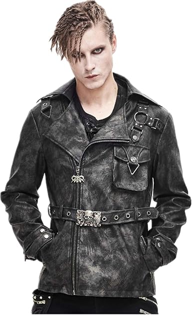 Amazon デビルファッションメンズパンクロックショートコートパーソナリティファッションアジャスタブルウエストベルトmotorcyclethickジャケット コート ジャケット 通販