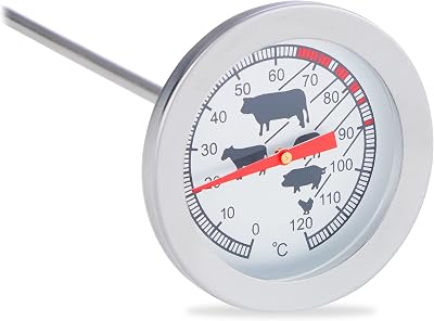 Termómetro de cozinha, analógico, perfuração, aço inoxidável, 20 cm