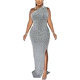 Formal Dress for Women Elegant Sparkly One Shoulder Sleeveless High Split Cocktail Party Prom Dresses