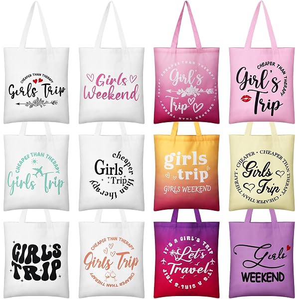 Girl’s Trip 2024 Canvas Tote Bag – Funny Vacation Gift For Friends, Reusable Shopping Bag – 15.8x13.5”
