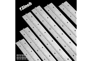 LOSYHU 6 Pack 12 Inch Piano Hinge, 1.2" Open Width Stainless Steel Continuous Hinge with Holes Heavy Duty Furniture Hinges for Cabinet Door Boats Storage Box Woodworking, Silver