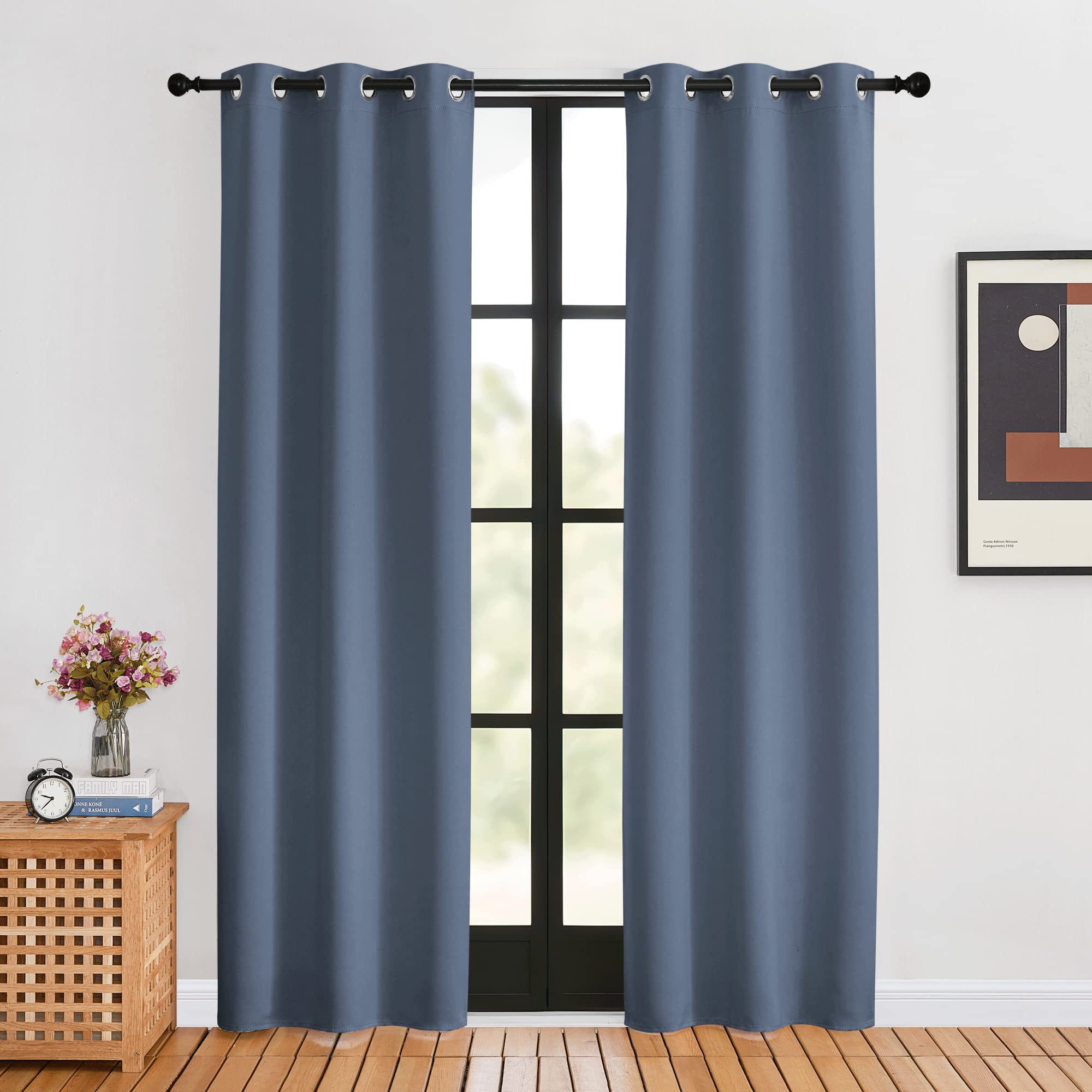 NICETOWN Blackout Curtains for Bedroom, Stone Blue, 34-inch Wide x 80-inch Long, 2PCs, Thermal Insulated Privacy Window Treatment Curtains & Drapes for Living Room, Nursery Image