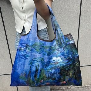 1pcs Large Capacity Tote Bag, Lightweight Foldable Oil Painting Style Shopping Bag, Hand-Washable Reusable Gym Bag