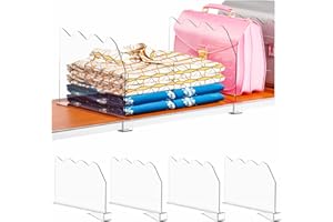 SuoXing 4 Pack Clear Acrylic Shelf Dividers for Closet Organization,9.3" Vertical Purse Organizer for Wood Closet Separator Perfect for Sweater, Shirts, Handbags,Bookshelf in Bedroom Closet Dividers