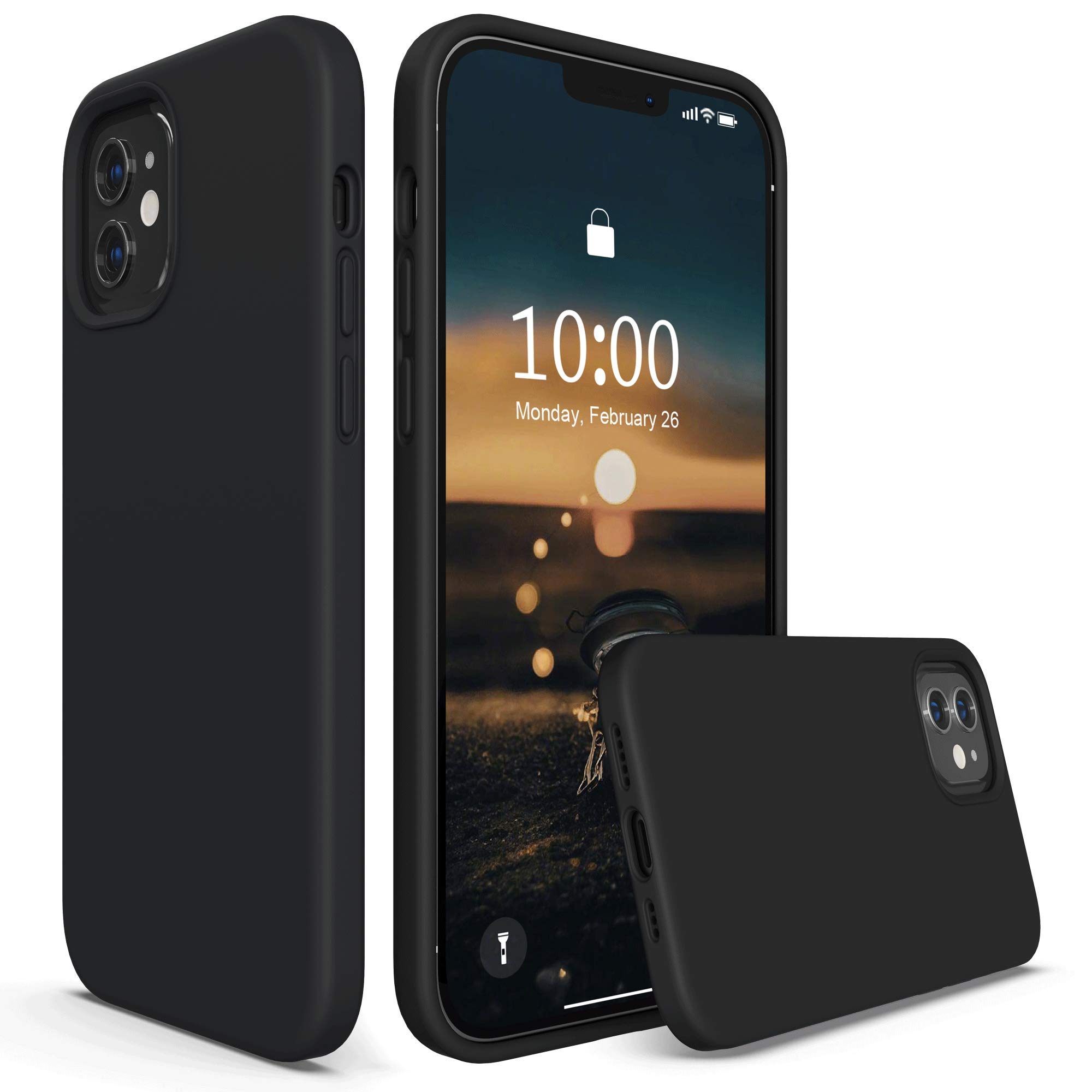 SURPHY Liquid Silicone Case for iPhone 12/12 Pro 6.1 inches, Gel Rubber Full Body Shockproof Phone Case (Black) — image 1