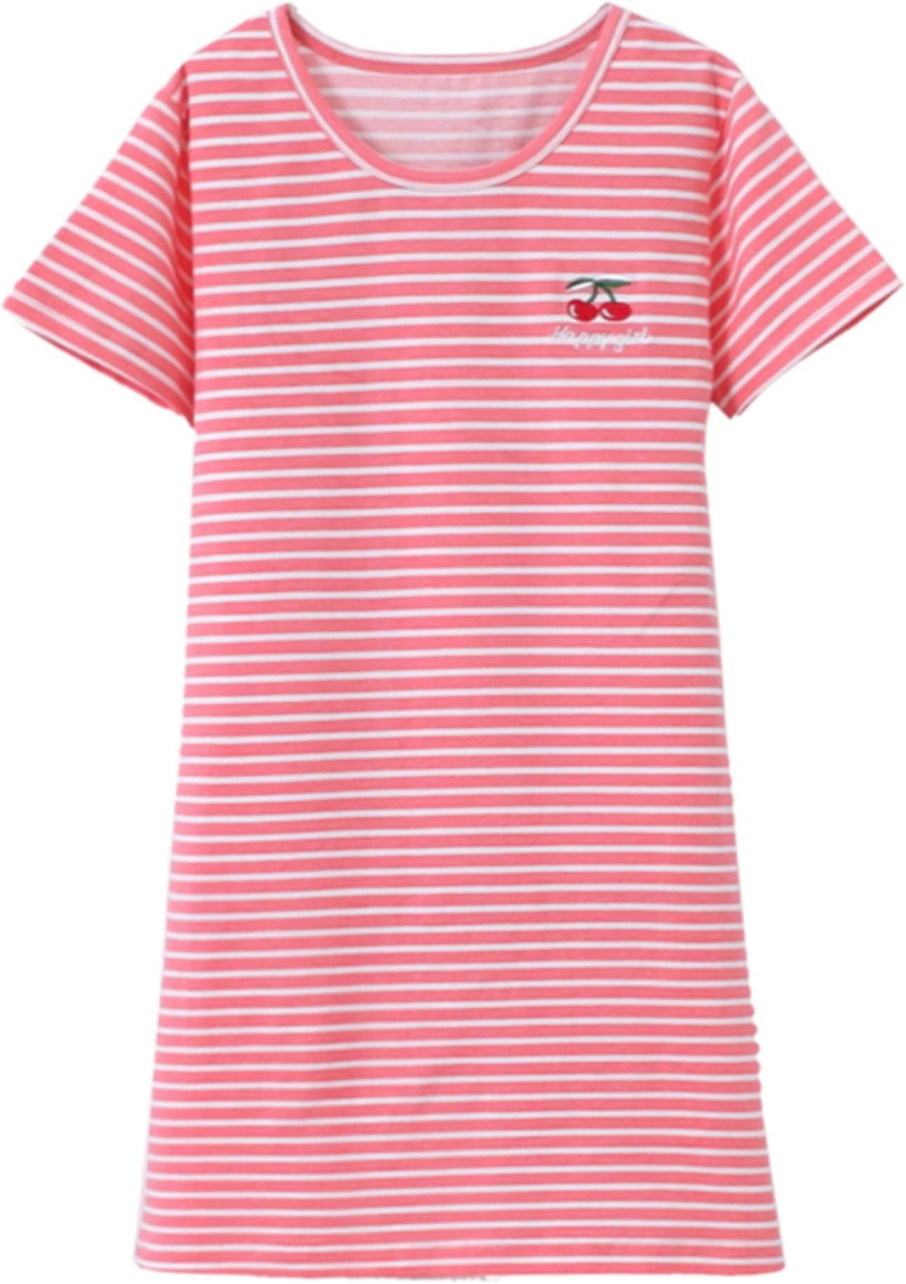 HOYMN Girls Nightgown Sleep Shirts Long Sleeve Fruit Strawberry Nightshirt Casual Nightie Princess Night Dresses