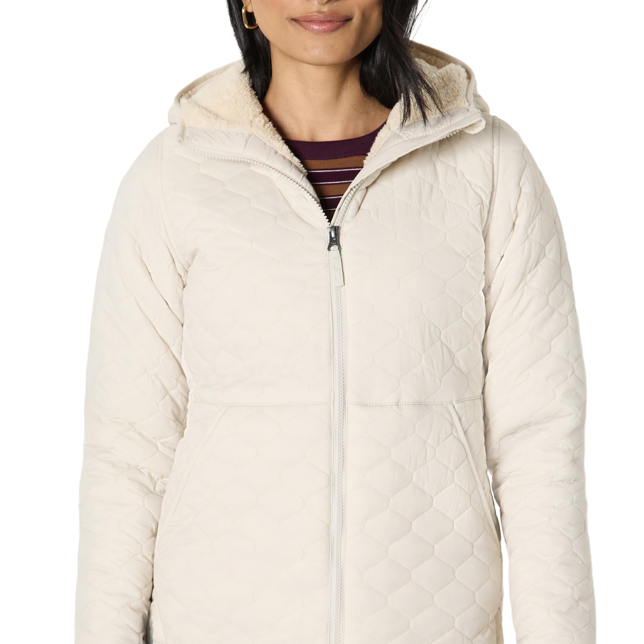 Amazon Essentials Women's Lightweight Quilted Full-Zip Water-Resistant Sherpa-Lined Hooded Puffer Jacket, Stone, XX-Large Image