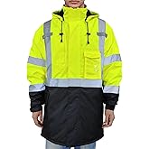 FATONE Hi Vis Winter Jackets for Men Reflective, Class 3 Safety Coat Waterproof Construction Insulated Parka Cold Weather
