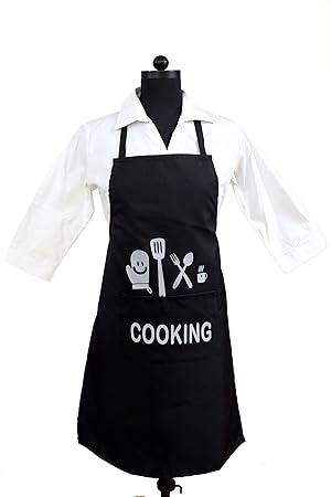 Switchon Waterproof Black Cooking Print Polyester Kitchen Apron