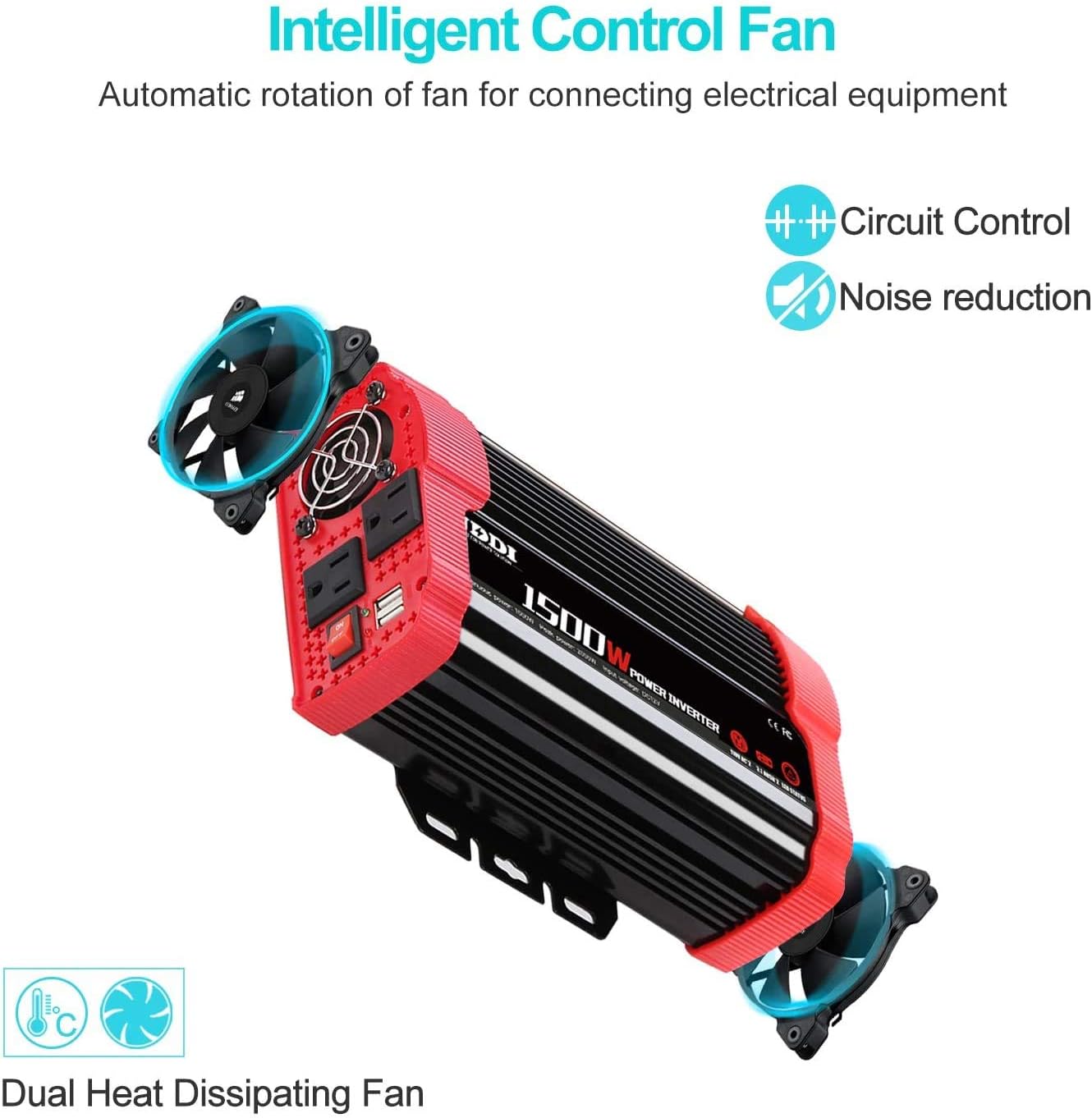 NDDI 1500W Car Power Inverter 12V DC to 110V AC Car Converter Charger Adapter with Dual 3.1A USB Port and AC Outlets Quick Charging: Automotive