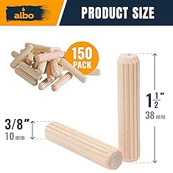 ALBO Wooden Dowel Pins 3/8 x 1 1/2 inch Fluted Wood