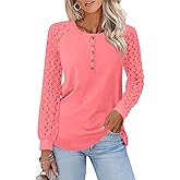 Minetom Womens Long Sleeve Shirts Lace Henley Tops Dressy Casual Blouses Fall Fashion Clothes