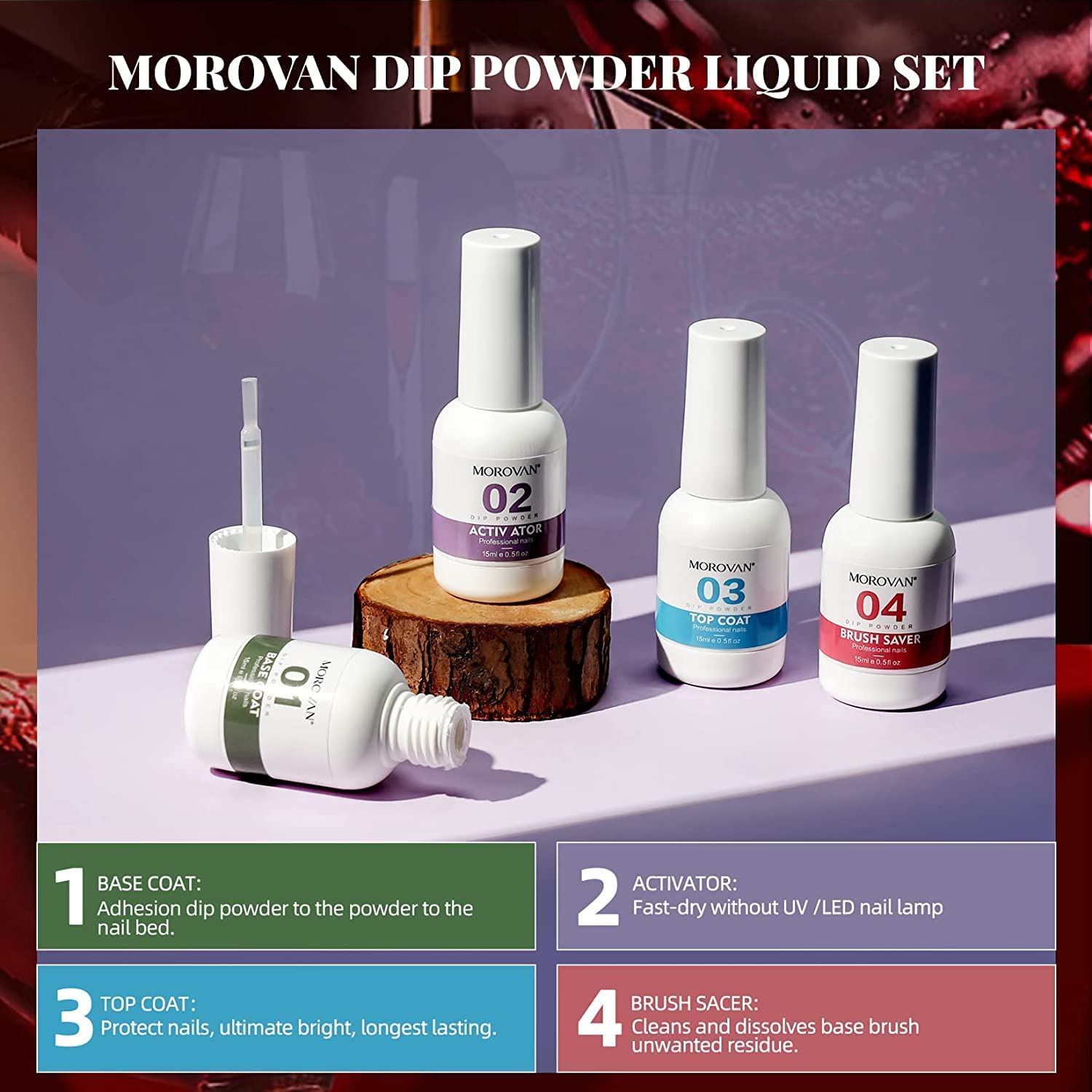 Morovan Dip Powder Nail Kit: Starter Kit 54pcs Nails Dipping Powder Set 18 Colors with Electric Nail Drill - Image 5