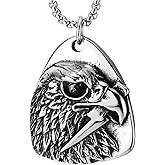 COOLSTEELANDBEYOND Mens Embossed Eagle and Lightning Bolt Pendant Necklace, Vintage Stainless Steel Medallion