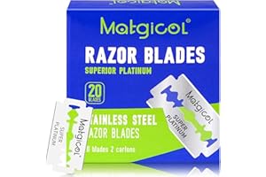 MATGICOL Double Edge Razor Blades for Men - 20 Count Men's Safety Razor Blades for Shaving Premium Platinum Japanese Stainless Steel - Durable, Smooth and Clean Shaves