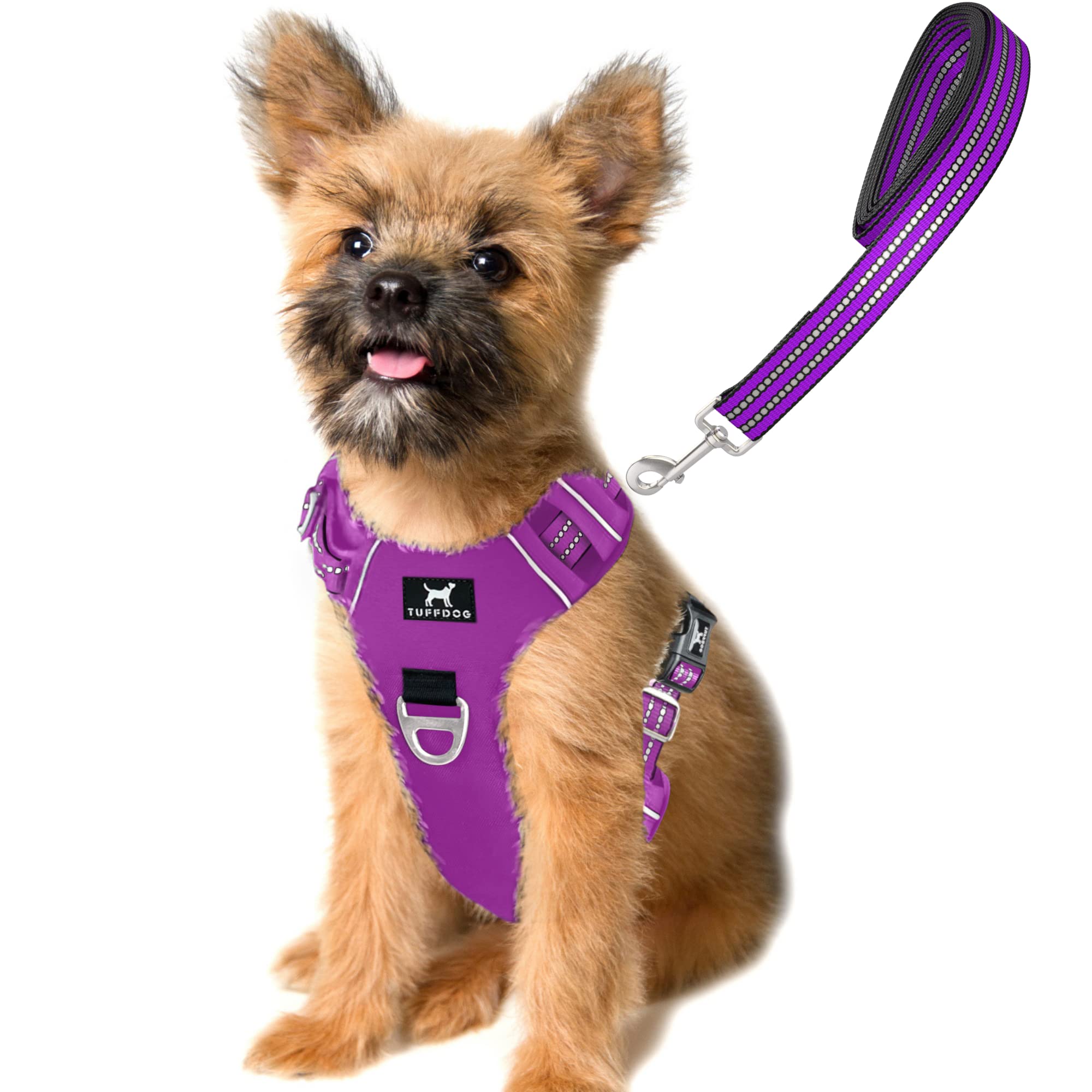 TUFFDOG Easy-Fit Dog Harness Small - Fast Release Neck Clip, Premium Padded Reflective No Pull Harness with Control Handle, Adjustable Step-in Dog Vest Plus Free Matching Lead (S, Vivid Violet)