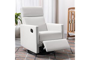 Miscoos Cozy Modern Upholstered Rocker Nursery Chair-Plush Seating Glider Swivel Recliner, Comfortable for Nursing and Relaxation, Ideal for New Parents, White