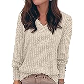 Am Direct V Neck Long Sleeve Shirts for Women Casual Fall Tops Lightweight Tunic Sweaters Fashion Clothes Loose Fit