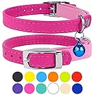 CollarDirect Leather Cat Collar, Cat Safety Collar with Elastic Strap, Kitten Collar for Cat with Bell Black Blue Red Orange Lime Green (Neck Fit 9"-11", Pink)