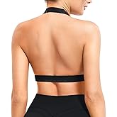 YEOREO Roxanie Women Halter Sports Bra Scoop Neck Removable Padded Open Back Yoga Workout Crop Tank Top