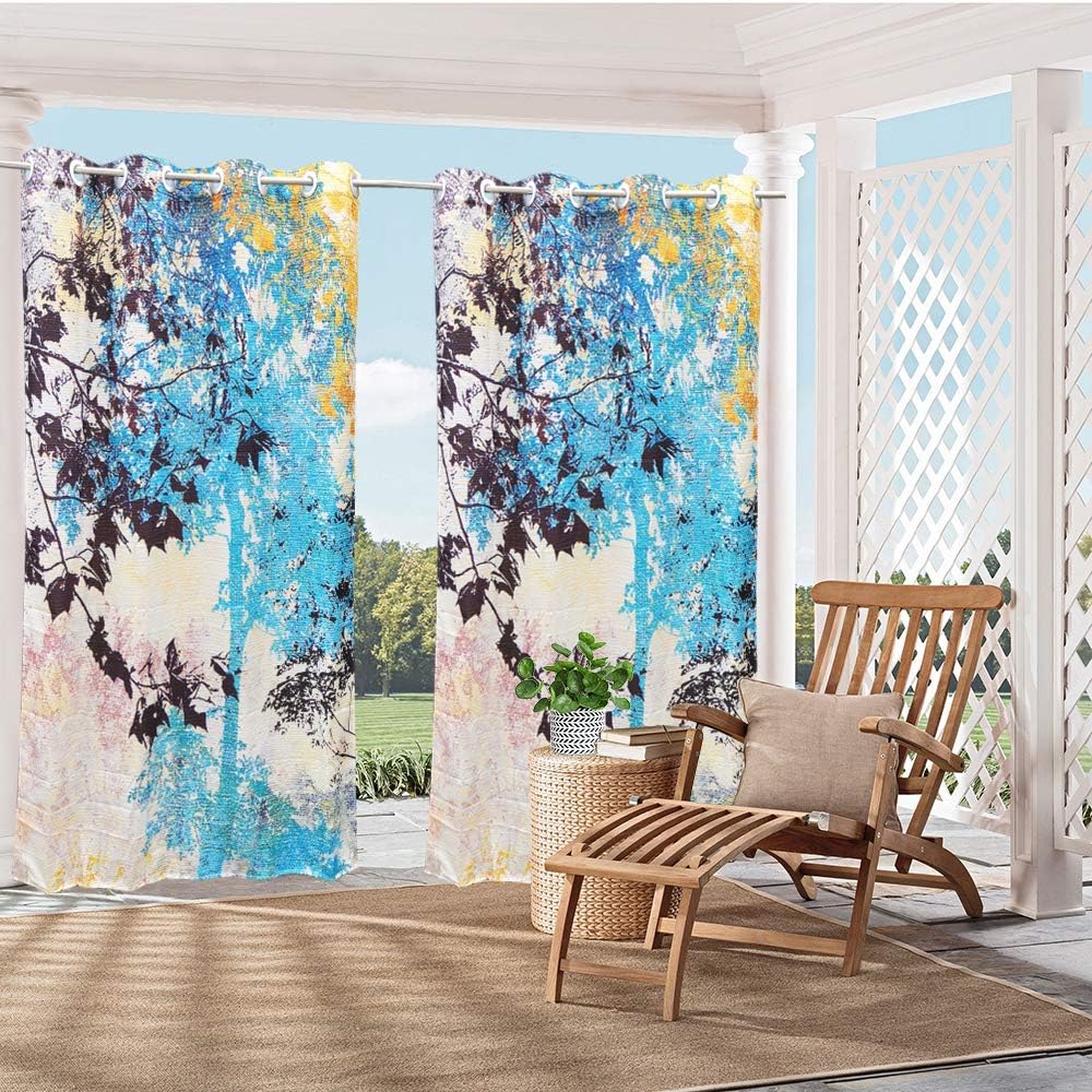 HGMart Autumn Tree Print Outdoor Curtain Panel for Porch Patio,Privacy Drape Grommets Window Curtain with UV Ray Protected and Waterproof ,Easy to Hang On 59”x84” (Autumn Tree)