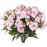 ACRYCS 4 Pcs Artificial Impatiens Flowers for Outdoors Silk Impatiens Flowers Bouquet Pink Fake Plant UV Resistant Faux Impatiens for Outdoor Planters Spring Summer Porch Patio Window Balcony Garden