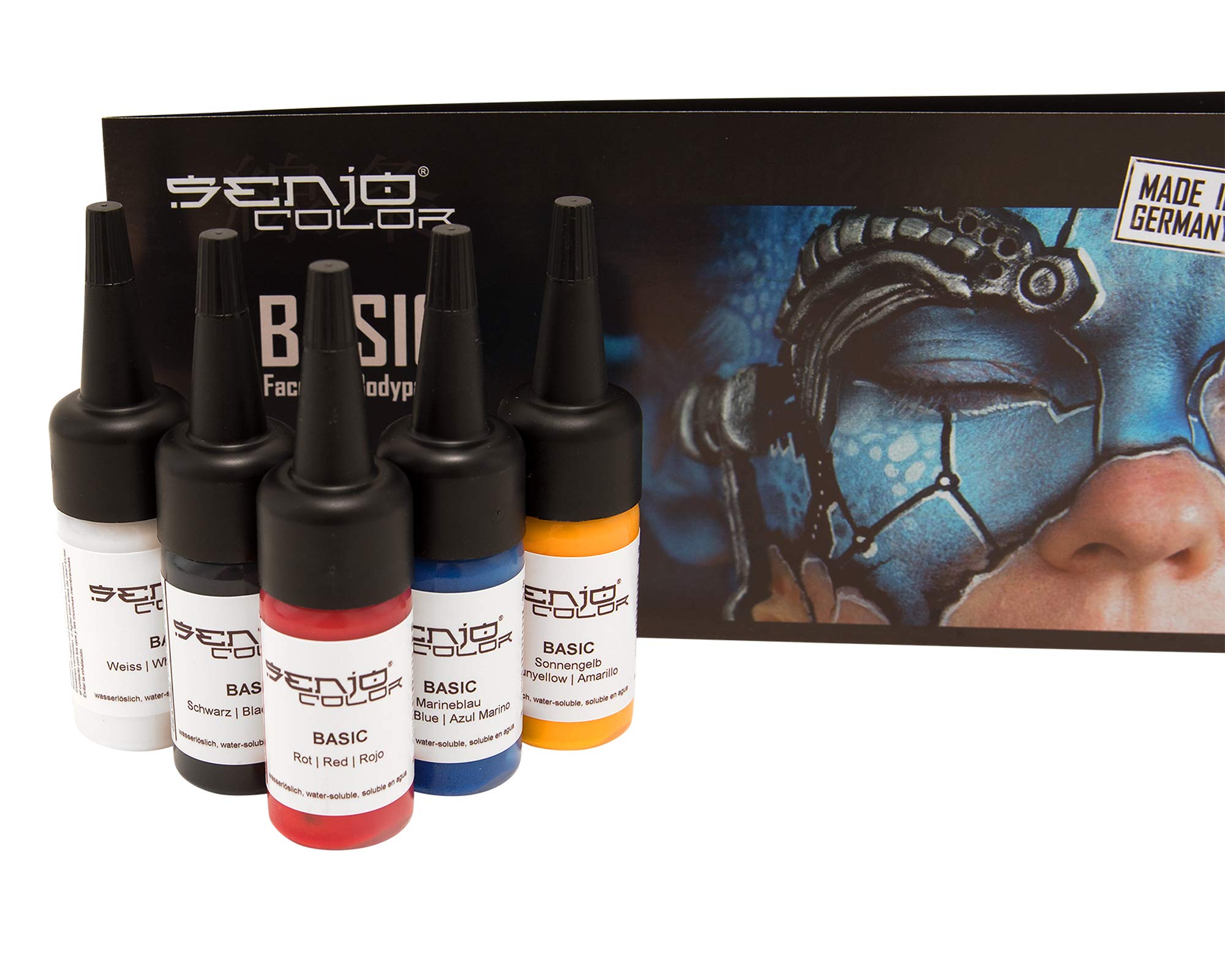 Senjo Color BASIC Brush & Airbrush Bodypainting Colour Set 5 x 15ml for Face and Body